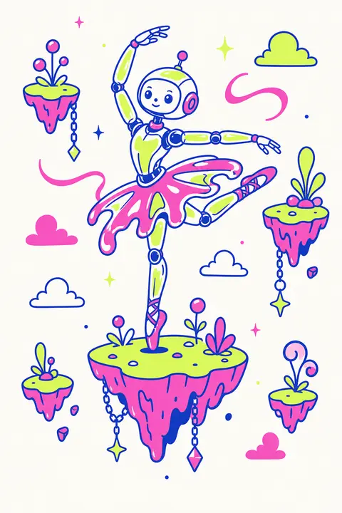 A playful whimsical scene of a robotic ballet dancer poised mid-pirouette atop a - AI生成图片 2