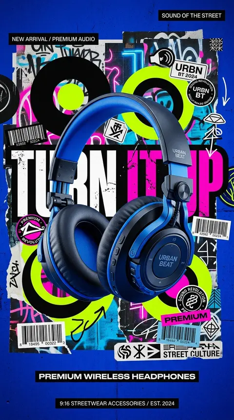 A premium 9:16 streetwear accessories advertising poster featuring a single over - AI生成图片 1