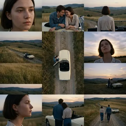 A cinematic 3×3 grid of film-still frames featuring the same couple during a qui - AI生成图片 2