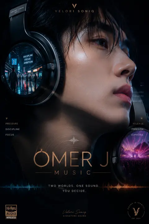 A high-end 9:16 vertical audio campaign poster featuring an androgynous East Asi - AI生成图片 1