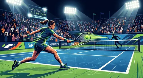 High-energy editorial sports illustration capturing a live tennis rally on a viv - AI生成图片 3