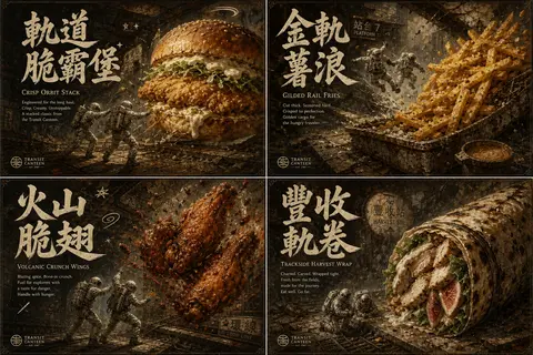 A museum-grade 2x2 four-panel campaign tableau for a fictional interstellar tran - AI生成图片 2