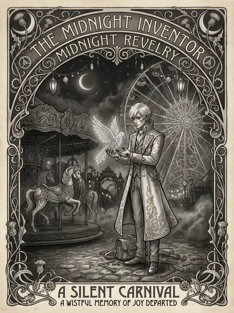 An art nouveau poster of a young tinkering inventor standing alone beneath a mid - AI生成图片 1