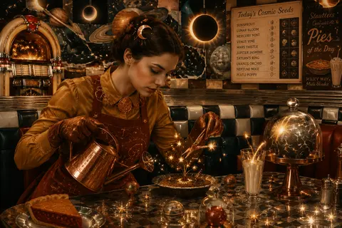 Surrealist photo collage advertising tableau of a celestial horticulturist in a - AI生成图片 1