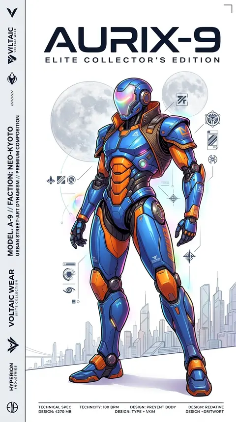 Create a premium collector’s-edition character poster featuring `AURIX-9`, a sle - AI生成图片 1