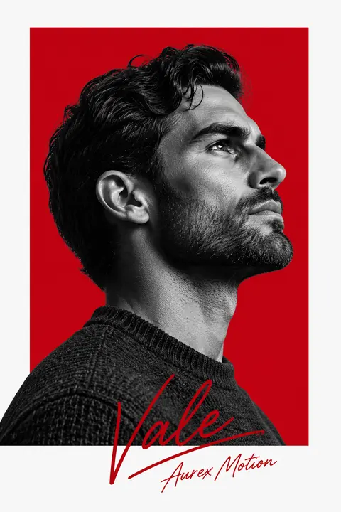 Minimalist editorial portrait poster design featuring elite striker Dorian Vale - AI生成图片 1