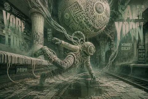 Vaporwave poster of a deep-sea diver on an abandoned subway platform, melancholi - AI生成图片 2