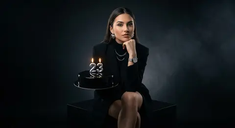 A bold, high-contrast studio portrait featuring a woman with the uploaded face a - AI生成图片 2