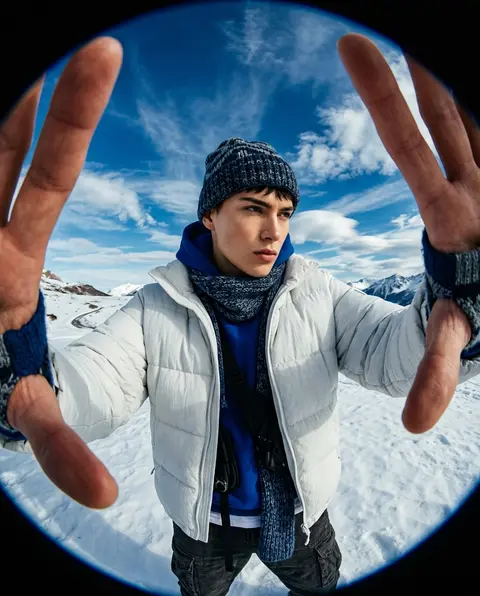 Ultra-premium streetwear editorial portrait shot through an extreme overhead fis - AI生成图片 1