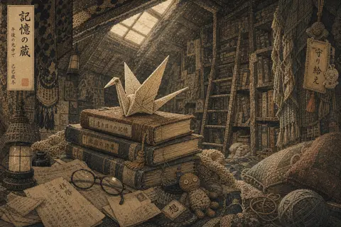 A living origami paper crane perched on a stack of timeworn wool-bound books in - AI生成图片 2