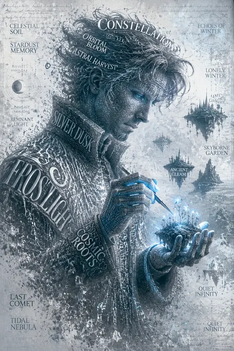 A melancholic double-exposure editorial artwork of a celestial gardener in three - AI生成图片 1
