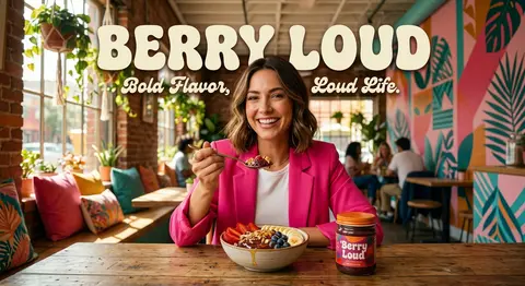 Vibrant lifestyle food advertisement, smiling woman in a bright hot pink blazer - AI生成图片 2