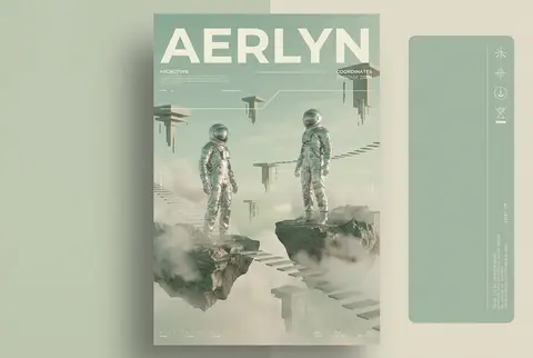 Vertical 2:3 cover composition, vaporwave editorial stillness, twin astronaut ex - AI生成图片 1