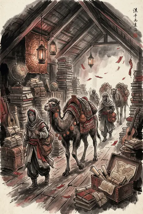 A melancholy desert nomad caravan has been reimagined as a procession of veiled - AI生成图片 1
