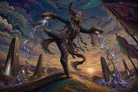 A masked carnival acrobat balances atop a dune ridge at first light, body arched - AI生成图片 2