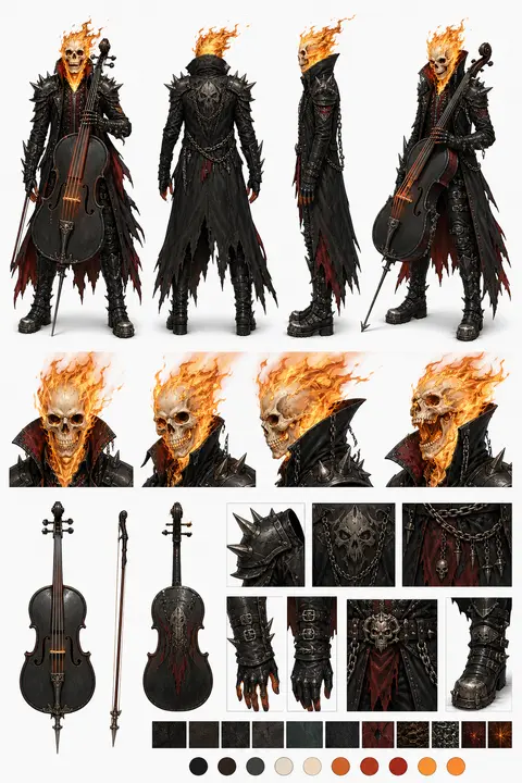 КАПИТАН МИГРЕНЬ — Стиль: MetalocalypseРоль: Дальний DPS | Внешность: рокер-виоло - AI生成图片 2