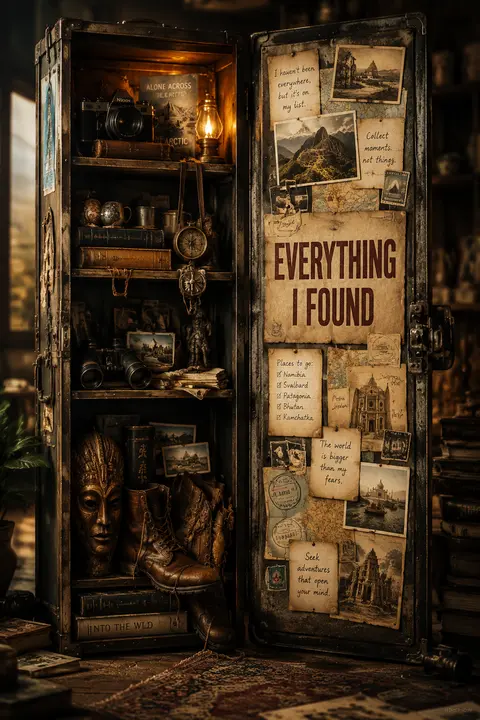 A premium 9:16 travel advertising poster.Main Subject: An old exploration locker - AI生成图片 2