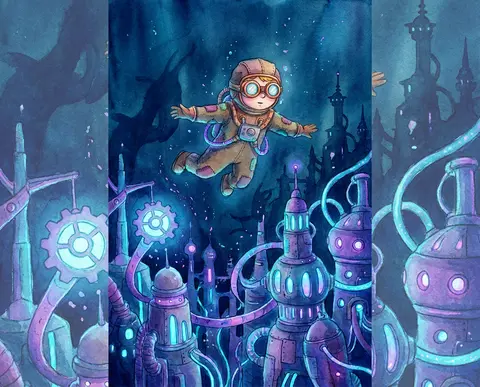 /imagine prompt: A prodigy workshop-dreamer in a stitched felt diving coat hover - AI生成图片 2