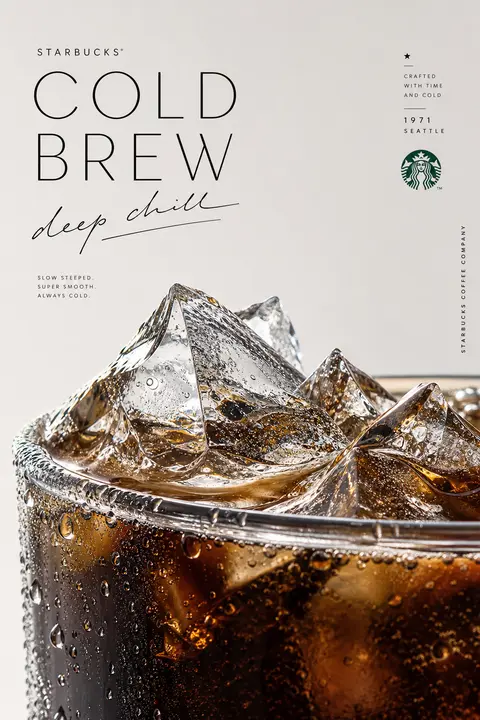 Create an ultra-premium vertical advertising poster for Starbucks Cold Brew, pre - AI生成图片 1