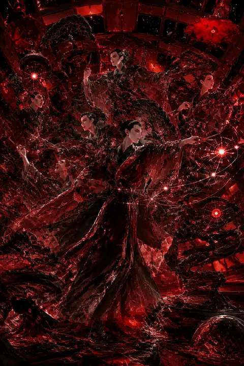 1:1 aspect ratio, ultra-detailed ukiyo-e woodblock print reimagined as a chaotic - AI生成图片 1