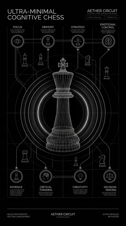 Ultra-minimal cognitive chess infographic in a futuristic minimalist style, a mo - AI生成图片 1