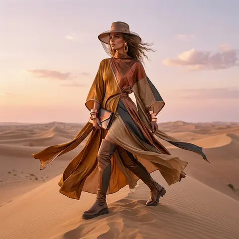 A high-fashion cinematic desert editorial shoot in the spirit of a luxury fashio - AI生成图片 2