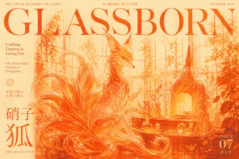Editorial cover art of a mythical nine-tailed fox spirit poised within a radiant - AI生成图片 2