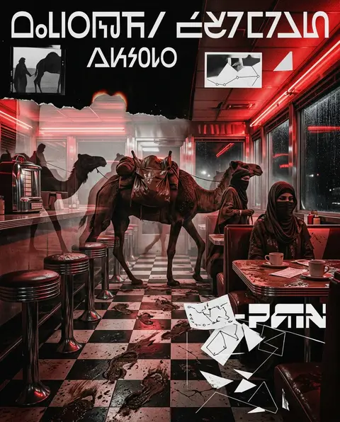 double-exposure editorial poster, a desert nomad caravan drifting through the ai - AI生成图片 2