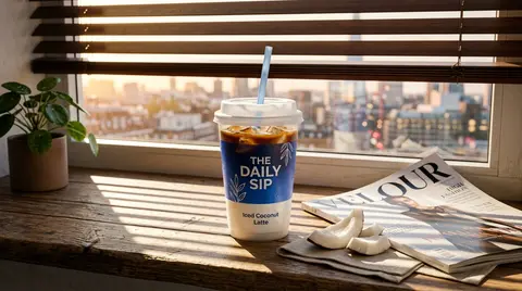 Soft Pop commercial photography of a frosted cobalt-and-white takeaway coffee cu - AI生成图片 2