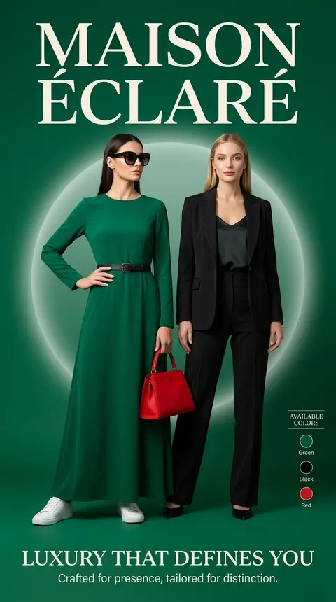 High-end couture campaign poster set against a rich emerald backdrop, featuring - AI生成图片 2
