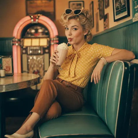 A hyper-realistic 1950s-inspired editorial portrait of a young woman (use upload - AI生成图片 1
