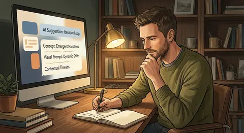 Editorial illustration of **Elias Voss**, a thoughtful independent writer-design - AI生成图片 3