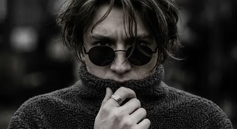 Extreme close-up cinematic portrait of Lucien Vale, a brooding young drifter wit - AI生成图片 1