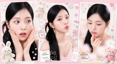 A dreamy multi-frame pastel pink collage featuring Yuna Bellrose, a cherubic ing - AI生成图片 3