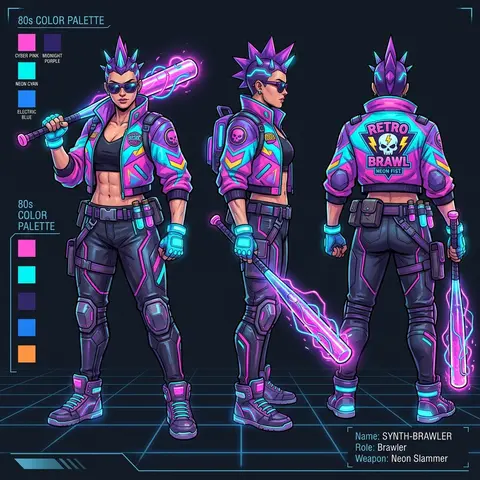 Synthwave BrawlerCreate a detailed character sheet of a Synthwave Retro Brawler - AI生成图片 3