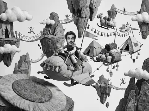 A whimsical surrealist photo collage of a desert nomad caravan drifting between - AI生成图片 1