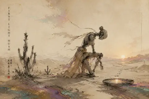 Traditional ink wash painting poster of a solitary robotic ballet dancer pausing - AI生成图片 1