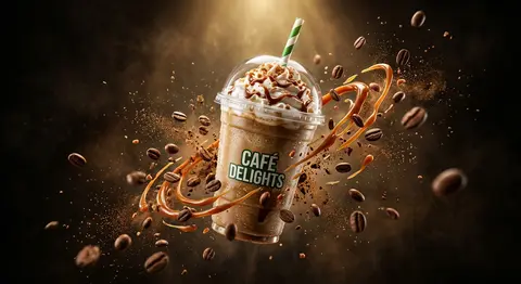 Ultra-realistic commercial product photography of a caramel frappuccino in a cle - AI生成图片 1