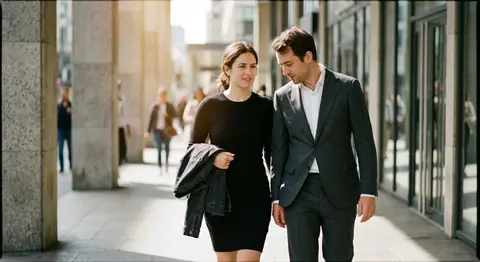 A cinematic candid medium shot portrait of a man and a woman walking side by sid - AI生成图片 2