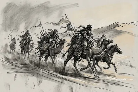 A storm of desert nomads racing across wind-carved dunes at first light, their l - AI生成图片 1