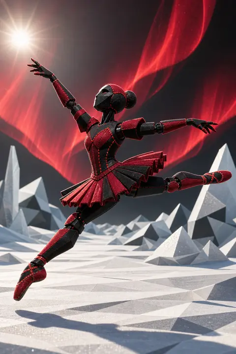 A jubilant robotic ballet dancer crafted from plush felt panels and stitched vel - AI生成图片 3