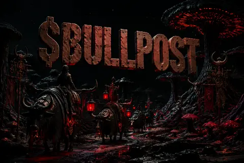 $BULLPOST emblazoned across a moonless bioluminescent forest canopy, rendered as - AI生成图片 1