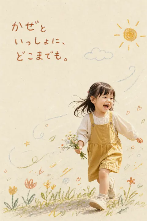 テーマ「{テーマ}」をもとにした、写真とクレヨンイラストが溶け合うライフスタイル系エディトリアルビジュアル。提供された「{写真}」を主役に据え、何気ない日常の一 - AI生成图片 1