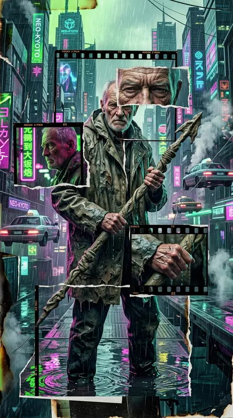 An elderly fisherman with a storm-bitten face and silver stubble stands ankle-de - AI生成图片 1