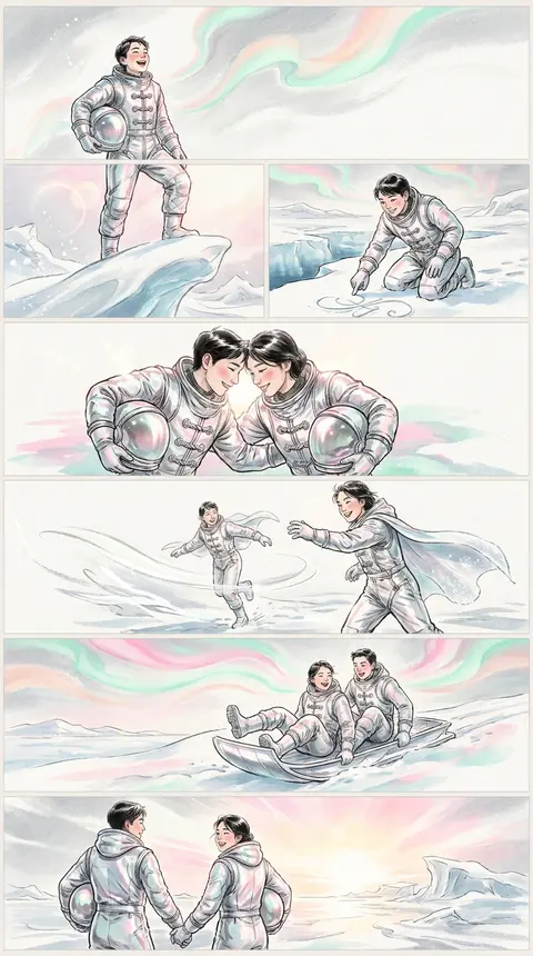 A radiant six-panel editorial composition in a precise vertical gallery layout, - AI生成图片 1