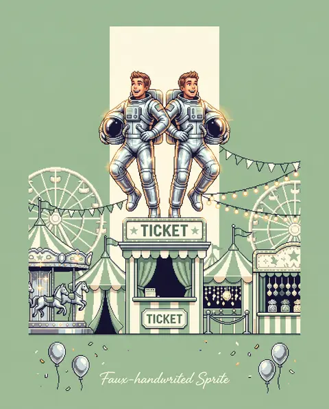 16-bit pixel art editorial poster, 3:4 aspect ratio — two jubilant twin astronau - AI生成图片 2