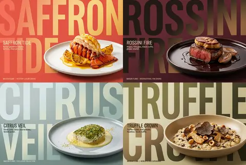 Create an ultra-premium horizontal 2x2 four-panel Western fine-dining campaign p - AI生成图片 1