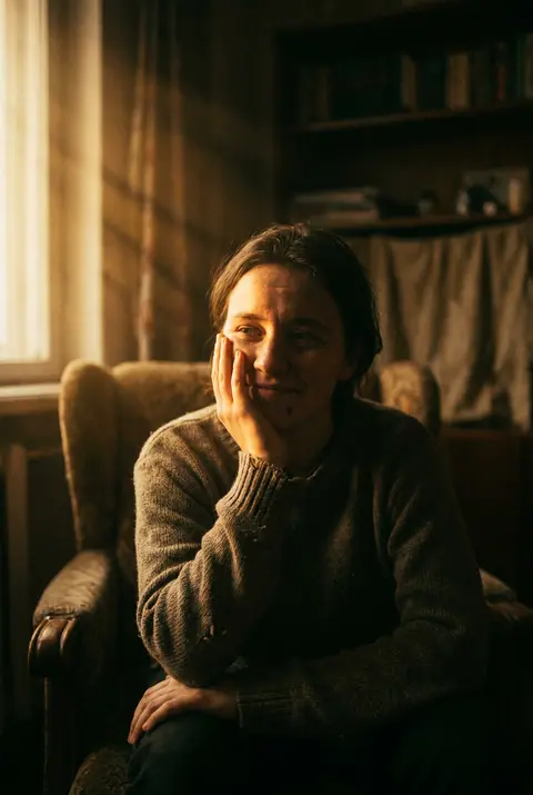 A cinematic portrait of a person is sitting in soft dramatic lighting. The face - AI生成图片 2