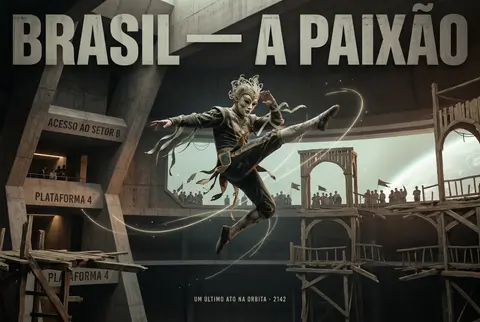 A masked carnival acrobat launches into a sorrowful midair kick inside a vast or - AI生成图片 3