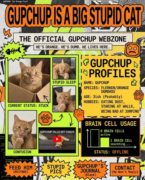 a Goofy neo brutalist website for my cat gupchup He's orange and stupid - AI生成图片 1